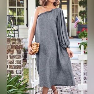 LAKE Elegant Gray Off-Shoulder Dress